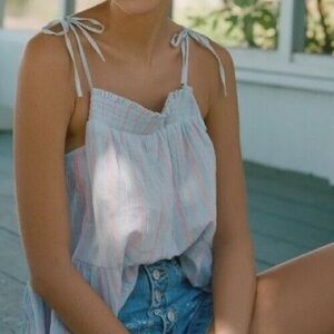 Anthropologie Maeve Pink and Blue Ruffled Tiered Tunic S